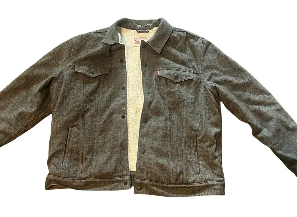Levis x Outerknown Sherpa Trucker Jacket Mens XXL Gray Fleece Lined Snap